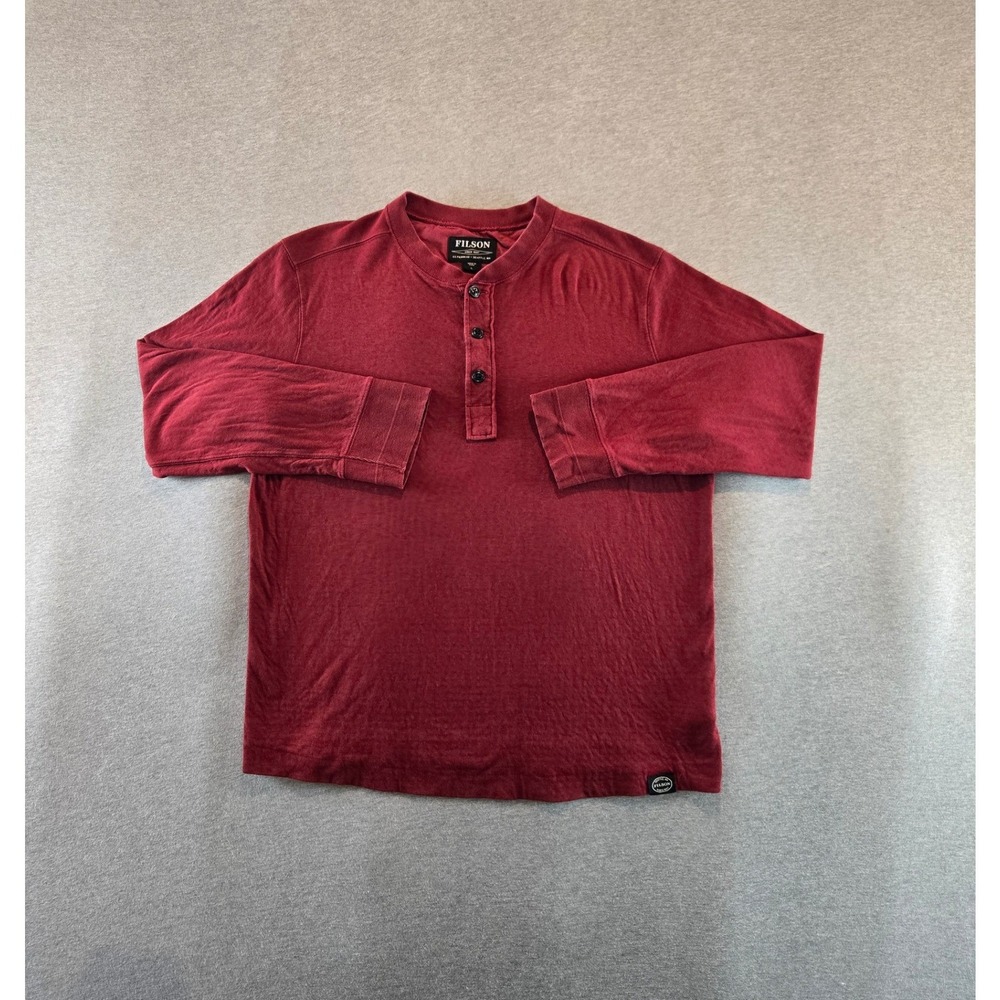 Filson Double Layer Henley Mens Large Dark Red Long Sleeve Cotton Shirt Gorpcore
